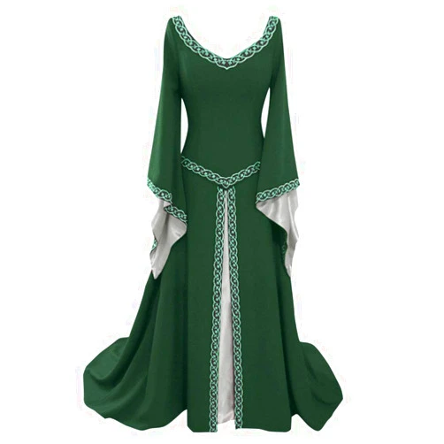 KEGIRLOM Womens Medieval Renaissance Costume Flare Sleeve Dress Victorian Vintage Retro Gown Long Dress Fairy Cosplay Costume