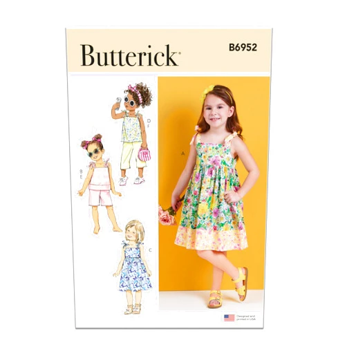 Butterick Children's Dresses, Tops, Shorts and Pants Sewing Pattern Kit, Design Code B6952, Sizes 3-4-5-6-7-8, Multicolor
