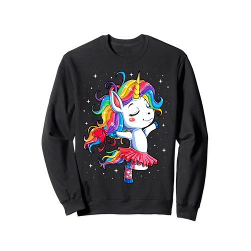 Unicorn Squad Co Ballet Dancer Unicorn Sweatshirt Women Rainbow Ballerina Tee Sweatshirt