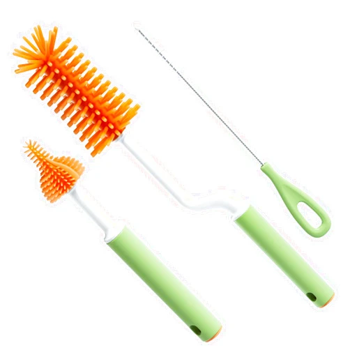 Youocomu Silicone Baby Bottle Cleaning Brush Kit -Bottle Cleaner for Baby Bottles, Nipples, Reusable Straws, Sippy Cups, Detachable, Portable, Hangable - Set of 3 Brush - Bottle/Pacifier/Straw Brush (Orange)