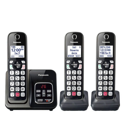 Panasonic Cordless Phone with Answering Machine, Advanced Call Block, Bilingual Caller ID and Easy to Read High-Contrast Display, Expandable System with 3 Handsets - KX-TGD833M (Metallic Black)
