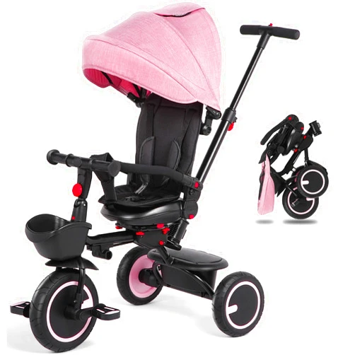 OQQ Baby Tricycle, 7-in-1 Folding Kids Trike with Adjustable Push Handle, Removable Canopy, Backrest and Safety Belt, Push Tricycle for Toddlers 10 Months - 5 Years