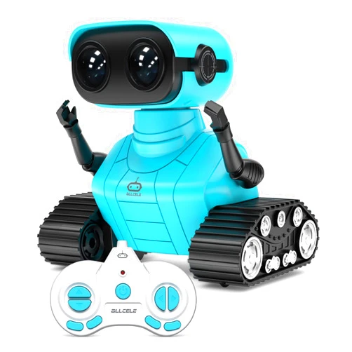 ALLCELE Robot Toys, Rechargeable RC Robots for Kids Boys, Remote Control Toy with Music and LED Eyes, Gift for Children Age 3 Years and Up - Blue