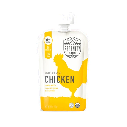 Serenity Kids 6+ Months Baby Food Pouches Puree Made With Ethically Sourced Meats & Organic Veggies | 3.5 Ounce BPA-Free Pouch | Free Range Chicken, Pea, Carrot | 1 Count