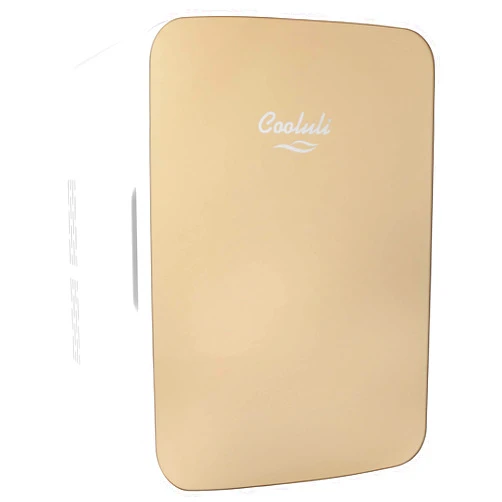 Cooluli 10L Mini Fridge for Bedroom - Car, Office Desk & College Dorm Room - 12v Portable Cooler & Warmer for Food, Drinks, Skincare, Beauty & Makeup - AC/DC Small Refrigerator with Glass Front, Gold