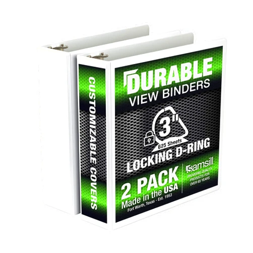 Samsill Durable 3 Inch Binder, Made in the USA, D Ring Binder, Customizable Clear View Binder, White, 2 Pack, Holds 625 Pages