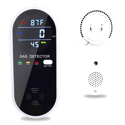 CHENGHEM 3-in-1 Natural Gas Detector with Temperature and Humidity Display, Plug-in Combustible Gas Leak Detector and Audio-Visual Alarm for LNG, Methane, Coal Gas Detector for Home, Hotel (1Pack)