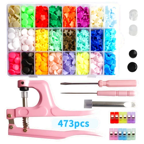 LYNDA Snaps and Snap Pliers Set,473 Sets Heart/Star/Round/Flower 24 Color Snaps Press Pliers for Plastic Snaps No-Sew Buttons Fasteners Setter Hand Tool for Sewing and Crafting…