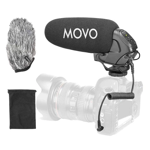 Movo VXR3031 Shotgun Microphone - Supercardioid On-Camera Shotgun Mic with 2-Step High-Pass Filter, 3-Stage Audio Level Control, Headphone Monitoring Input + More