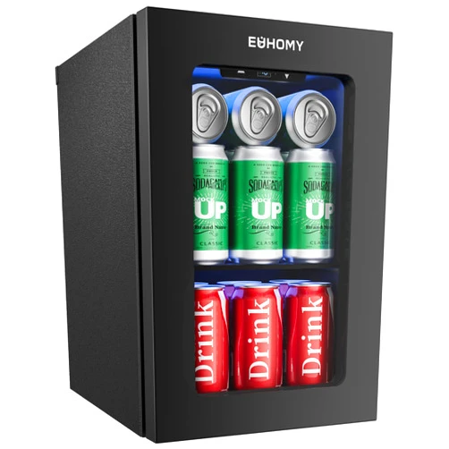 EUHOMY 18L Beverage Refrigerator Cooler, 24 Cans Mini Fridge with Quiet Compressor, Countertop Small Fridge with 40°F-61°F Digital Temperature Control, LED Lgiht for Home, Bar, Office