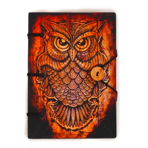 ArtistryBazaar Unlined Journal Antique Handmade with Owl Design 7” Hardcover Notebook Blank Sketchbook Notepad (144 Sheets, 288 Page) owl symbol of wisdom