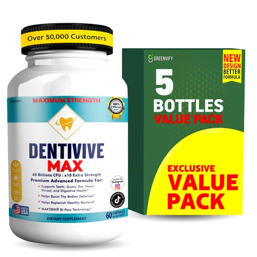 GREENVIFY DentiVive Max Probiotic Supplement, 40 Billion CFU, Teeth & Gum Support, MAKTREK® Bi-Pass Technology, 60 Capsules (5)