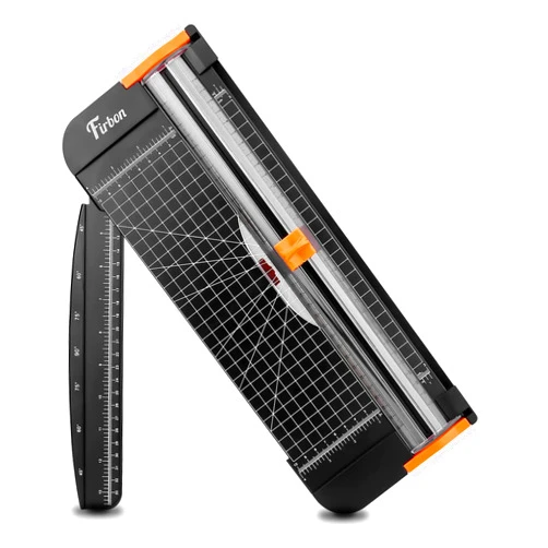 Firbon A4 Paper Cutter 12 Inch Titanium Paper Trimmer Scrapbooking Tool with Automatic Security Safeguard and Side Ruler for Craft Paper, Coupon, Label and Cardstock (Black)