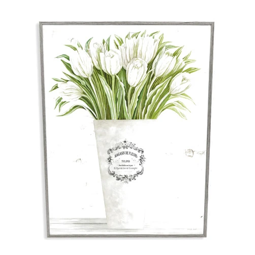 Stupell Industries White Tulip Bouquet in Parisian Vase Floral Arrangement Framed Giclee Art Design by Cindy Jacobs