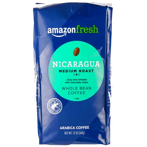 Amazon Fresh, Direct Trade Nicaragua Whole Bean Coffee, Medium Roast, 12 Oz