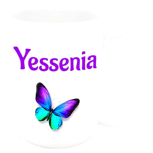 Bouncing Brick Designs Yessenia Coffee Mug - Personalized Butterfly Ceramic Cup with Name, Custom Mug, Customized Birthday/Christmas Gift, Holiday Present, 11 Oz