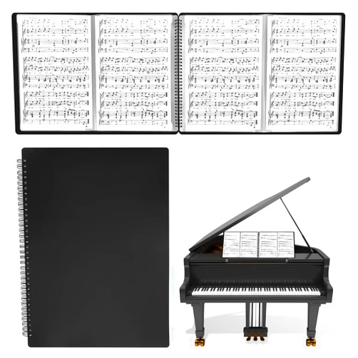 HIMOMO Sheet Music Folder 4 Pages Expand Piano Sheet Music Binder 30 Sleeves 60 Pages A4 Size Black Double Side Writable Choir Folder for Marching Band Piano Fits Letter Size (8.5x11in/216mmx279mm)