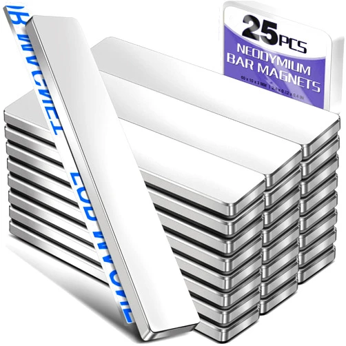 E BAVITE Strong Neodymium bar Magnets，Powerful Rare Earth Neodymium Magnets with Double-Sided Adhesive Perfect for Fridge, Garage, Kitchen, Craft, Office etc - 60 x 10 x 3 mm, Pack of 25
