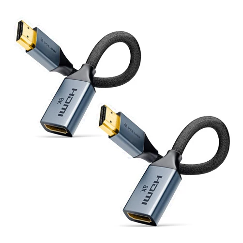 VCELINK 8K HDMI Extension Cable 0.6 FT, HDMI 2.1 Extender Cord Male to Female Adapter, Compatible with Roku TV Stick, HDTV, Game Console, Laptop, 2-Pack