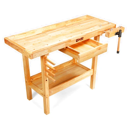 DNA Motoring Heavy Duty Wood Workbench, Wooden Workbench with Drawer for Workshop, Garage, W/Adjustable Handle, TOOLS-00520