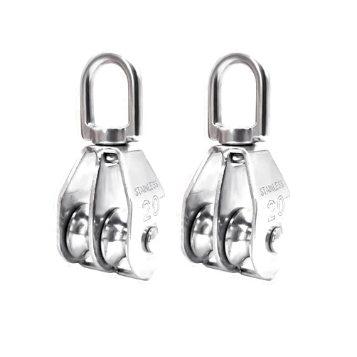 BlingKingdom 2pcs M20 Double Pulley Block 360° Spin Freely 304 Stainless Steel Double Pulley Wheel Roller Strong for Block and Tackle Pulley System Used to Lift Kayaks Max Load: 75kg