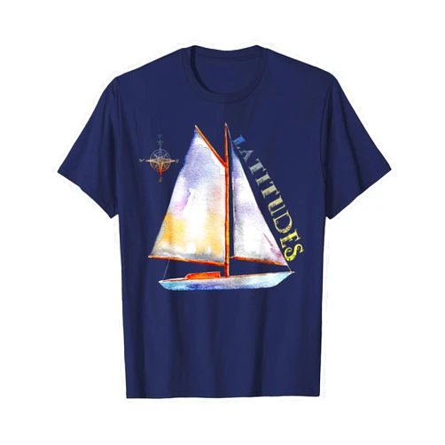 Dibble Dabble Designs Nautical Watercolor Sailboat with Compass and LATITUDES Sailing T-Shirt