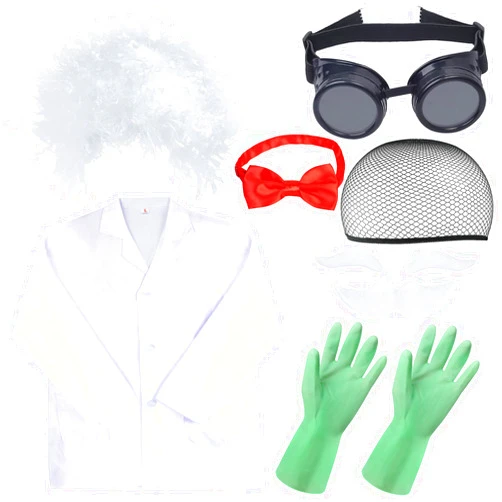 Yewong Kids Mad Scientist Costume Wig Lab Coat Goggles for Halloween School Projects