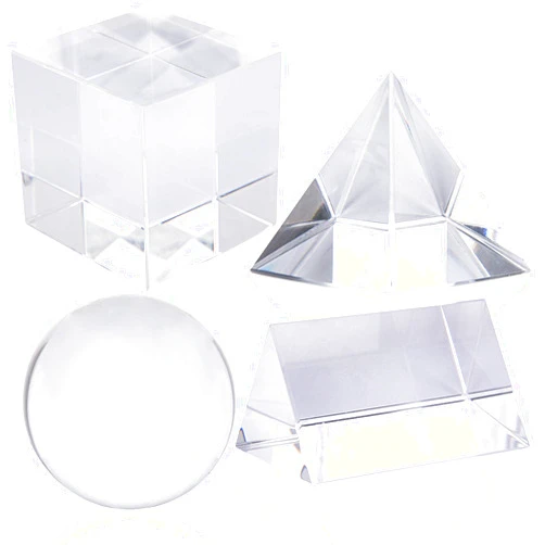 QFkris 4 Pack Crystal Photography Prism Set, Include 50mm Crystal Ball, 50mm Crystal Cube, 50mm Triangular Prism, 50mm Optical Pyramid with Wiper Cloth and Box, Photography Accessory