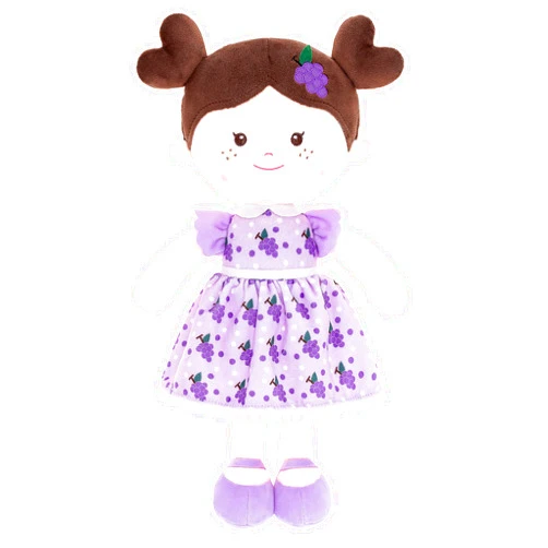 Onetoo Plush Rag Doll Soft Baby Doll for Girls First Baby Doll Sleeping Cuddle Buddy Doll Wear Love Grape Dress 14