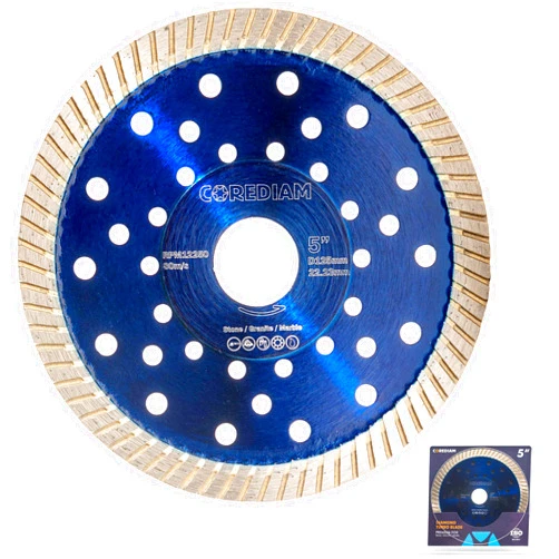COREDIAM 5 Inch Diamond Blade, Diamond Turbo Blade, for Cutting Granite, Marble and Other Stones, Wet/Dry Cut, 7/8