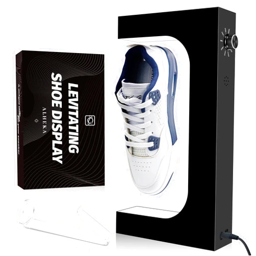 Alheka Levitating Shoe Sneaker Display, Magnetic Floating Shoe Display, Shoe Levitation with Separation Control on LED Light for Sneaker from 200-650g, Gift for Sneakerhead（Black with Shoe Stretcher）