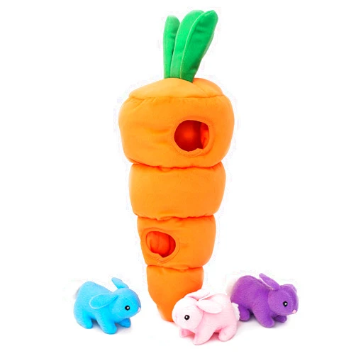 ZippyPaws - Holiday Burrow, Interactive Squeaky Hide and Seek Plush Dog Toy - Easter Carrot