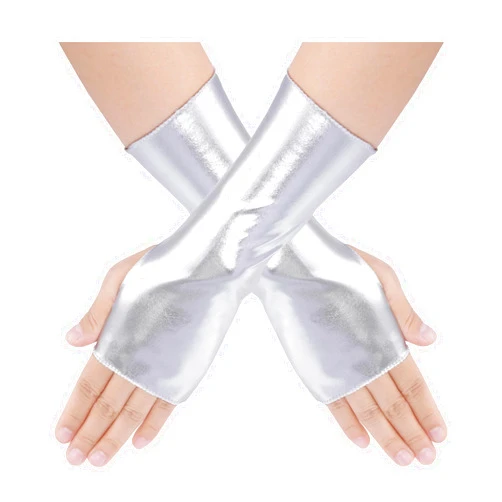 Obmwang Shiny Fingerless Metallic Gloves Cosplay Fingerless Gloves Gothic Punk Rock Stage Gloves for Women and Girls