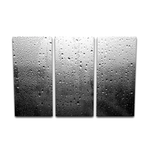 BFOIUGTKRQUE 3 Panel Wall Art Modern Artworks for Home Decor Canvas Prints Rain drops on window close up in black and white Pictures for Living Room Bedroom Decoration, Ready to Hang