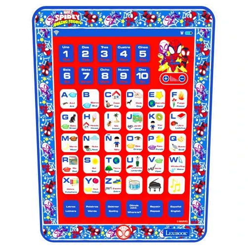 LEXiBOOK, Spidey and his Amazing Friends, Bilingual Learning Tablet - English/Spanish - Toy to Learn to Count, Vocabulary and Make Music, JCPAD002SPi2