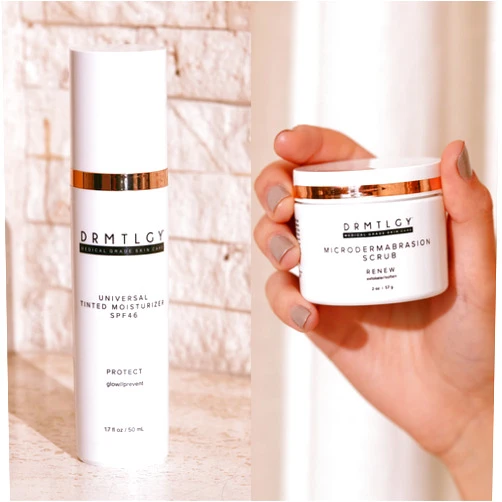DRMTLGY Physical Tinted Moisturizer with SPF 46 & Microdermabrasion Facial Scrub Set - Universal Tinted SPF & Face Exfoliator 2 Pack