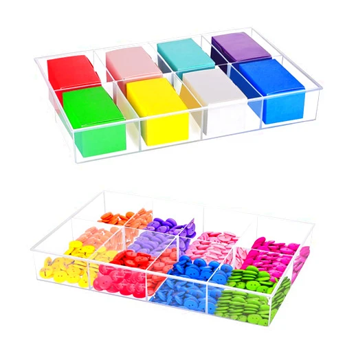 BangQiao 2 Pack Fixed 8 Grids Clear Plastic Organizer Sorting Tray and Transparent Storage Divider Box Container Case for Hardware, Craft, Sewing Kit, Office Supplies, Small Parts