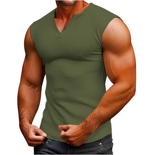 AITEQY Mens Workout Tank Tops Waffle Casual Sleeveless V Neck Summer Beach T Shirts Gym Muscle Bodybuilding Cut Off Shirts