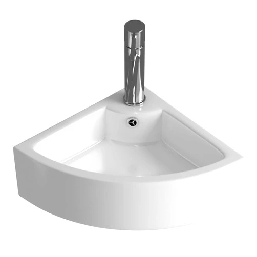 Albriya Small Corner Wall Mount Bathroom Sink and Faucet Combo with Overflow Triangle White Porcelain Ceramic Wall Hung Mini Vanity Space Bathroom sink(with Pop Up Drain)