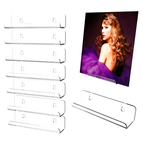 WEIMAISI Clear Vinyl Record Shelf Wall Mount 8 Pack 7 Inch, Acrylic Vinyl Album Holder Display, CD shelf, Album Frame Organizer, Kids Bookshelf, Floating Wall Shelf in Home Office and Record Store
