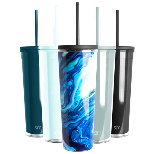 Simple Modern Plastic Tumbler with Lid and Straw | Reusable BPA Free Iced Coffee Cups Double Wall Smoothie Cup | Gifts for Women Men Him Her | Classic Collection | 24oz | Ocean Geode