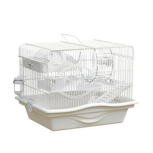 MORQUDUO Mini Hamster Cage Starter Kit 15”Lx11”Wx12”H for Dwarf Hamster & Robo Hamster with Multilevel Platforms, Exercise Wheel, Transparent House, Ladder, Water Bottle, Food Bowl, White