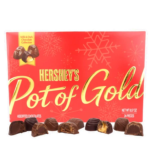 HERSHEY'S Christmas Pot of Gold Assorted Milk and Dark Chocolate Truffles Box, Candy Gift Set, 24 Total Pieces, 8.57 Ounces