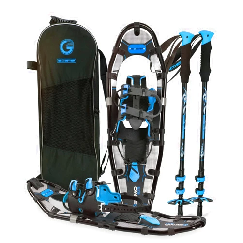 G2 GO2GETHER G2 21/25/30 Inches Light Weight Snowshoes for Women Men Youth, Set with Trekking Poles, Carrying Bag, Snow Baskets, Special EVA Padded One-pull Binding, Heel Lift, Toe Box, Orange/Blue/Red Available
