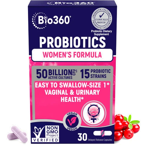 Bio360 Probiotics for Women Vaginigal Health - Supports pH Balance, Vaginal, Urinary, & Digestive Health - 50 Billion CFU & 15 Unique Strains for Healthy Vaginal Odor & Vaginal Flora - Shelf Stable