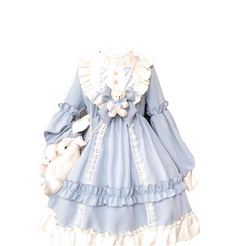 Qusuxi Girls Lolita Princess Dress Kawaii Long Sleeve Chiffon Skirt Cute Girl Dress