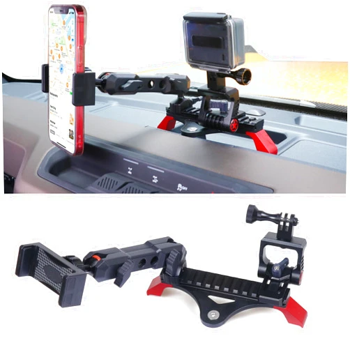 RERPRO Dash Phone Mount Picatinny Rail Holder for 2021 2022 2023 2024 2025 New Ford Bronco 2/4 Door Interior Accessories Dashboard Cell Phone Stand with GoPro Action Camera Mounting 360° Adjustable