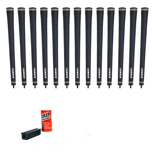 Lamkin Crossline Black Oversize - 13 Piece Golf Grip Kit (with Tape, Solvent, Vise Clamp) (
