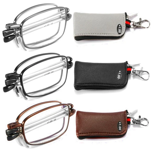 TOVEEN Folding Reading Glasses Anti Blue Light UV, Soft Nose Pad Spring Hinge Readers with Pocket Keychain Case for Men Women