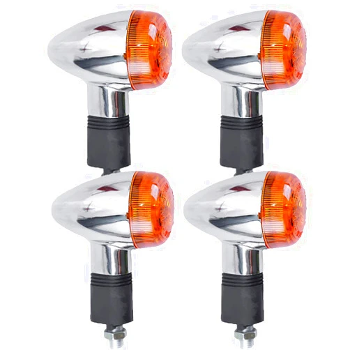 Saihisday 12V Motorcycle Turn Signal Lights Front Rear Blinker Indicator Light Amber Chrome Bullet(4 PCS)